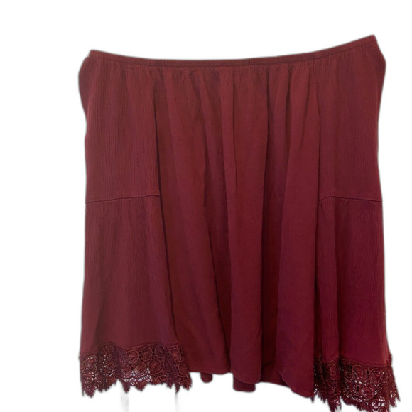 Boho Peasant Blouse M Sculptured Lace Bell Sleeves Burgundy Elastic Neckline - Picture 3 of 6